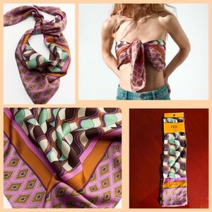 Zara Purple & Green Printed Silk Scarf 90 x 90 cm / 35.4 x 35.4" Multi Wear NWT